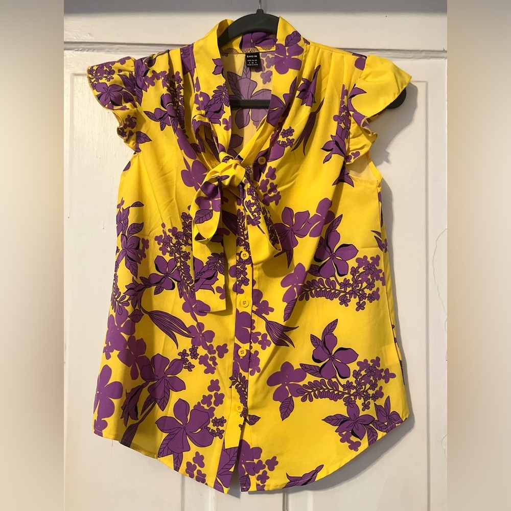 SHEIN Yellow and Purple Floral Blouse